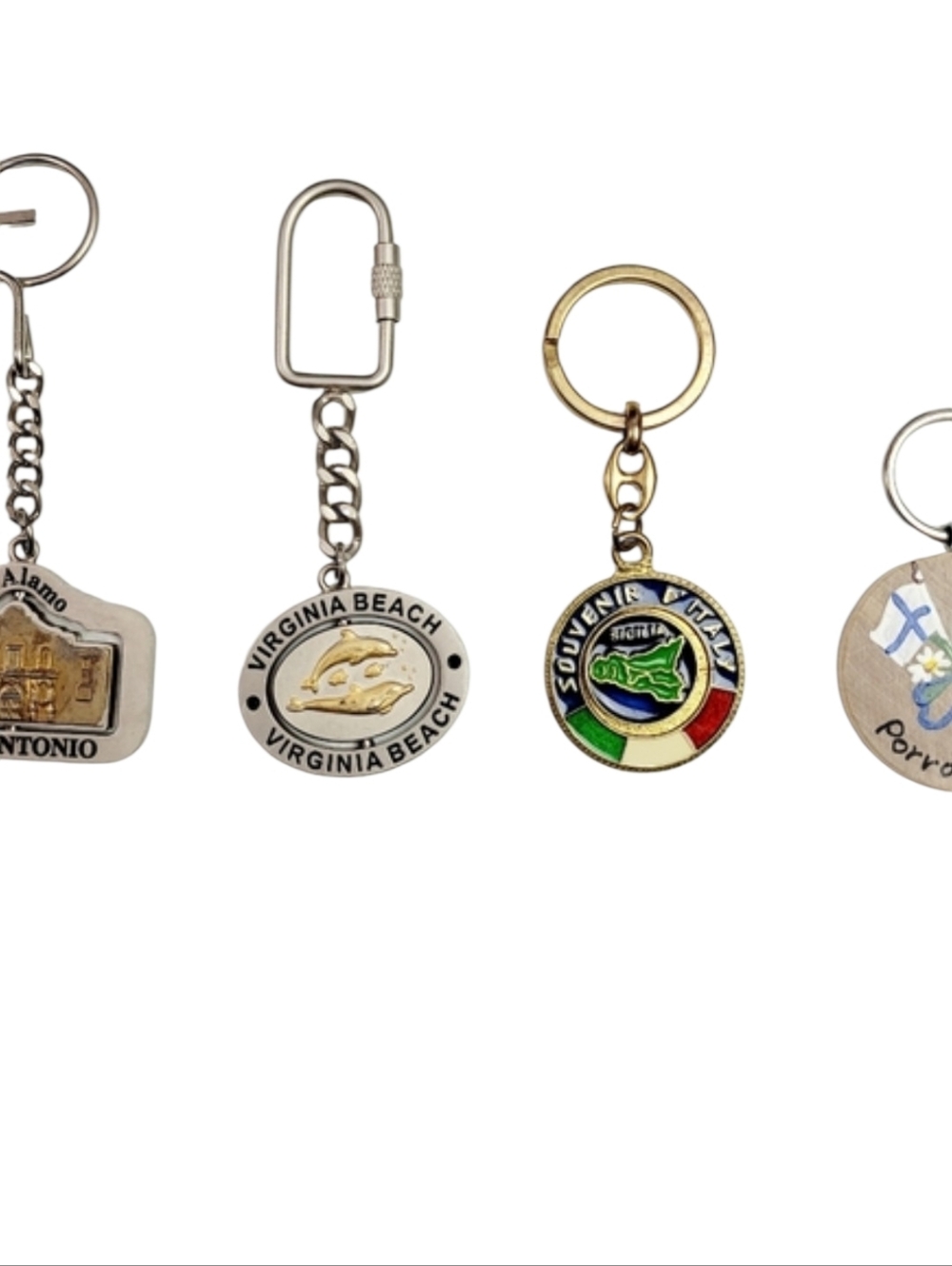 Lot Of 4 Souvenir Keychains From The Alamo Sicilia Italy Finland Virginia Beach